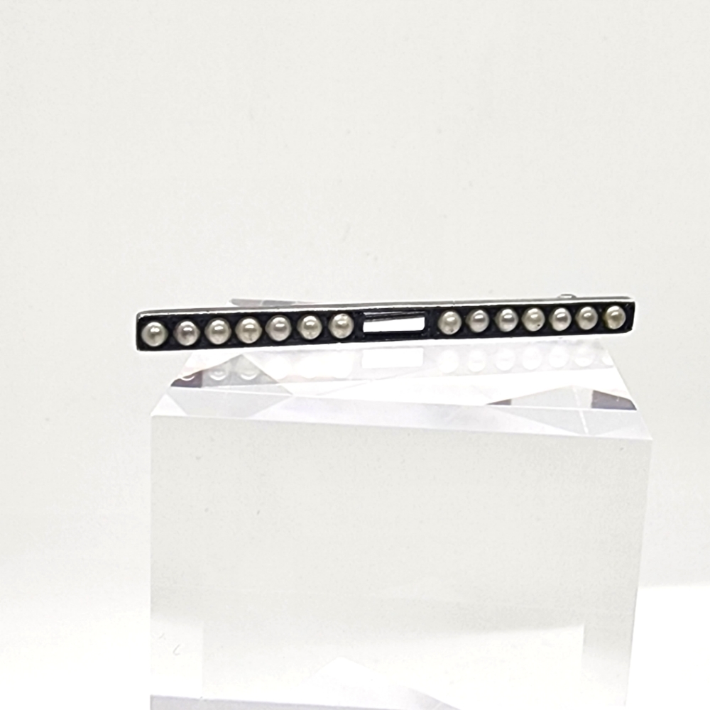 Sterling Sliver Seed Pearl Brooch Signed By C&H Co